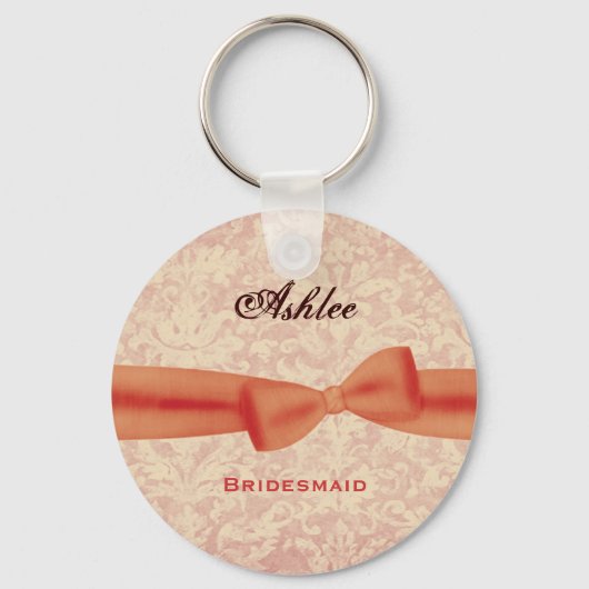 Bridesmaid Oranje Bow Ecru Damask E009 Sleutelhanger (Voorkant)