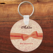 Bridesmaid Oranje Bow Ecru Damask E009 Sleutelhanger (Voorkant)