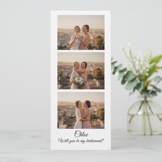 Bridesmaid Photo Strip 3 Photo Proposal Card Kaart (Staand voorkant)
