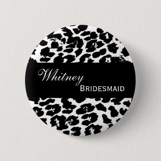 BRIDESMAID Pin Button Black White Leopard V207A (Voorkant)