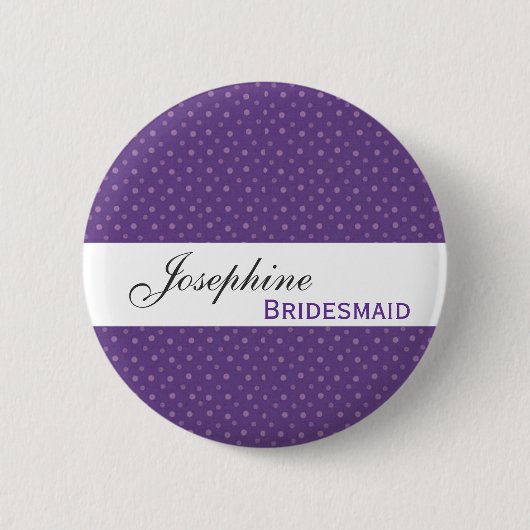 BRIDESMAID Pin Button Paarse Polka Dots (Voorkant)