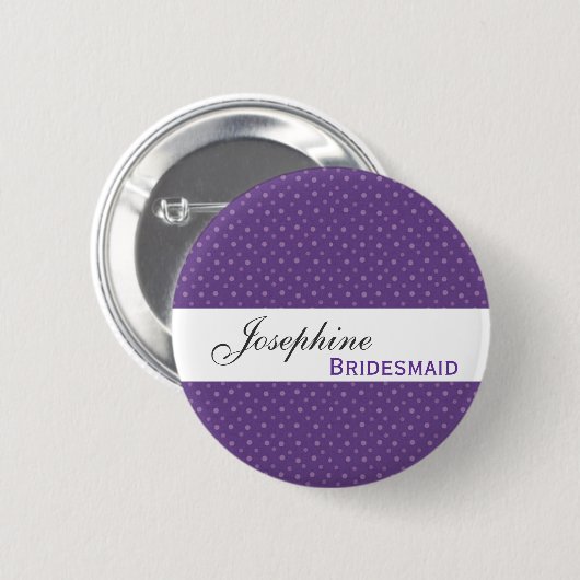 BRIDESMAID Pin Button Paarse Polka Dots (Voorkant /achterkant)