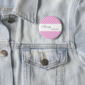 BRIDESMAID Pin Button Pink Polka Dots M404 (In situ)
