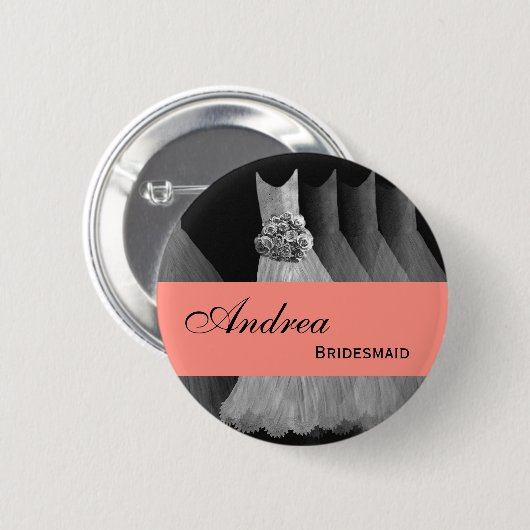 BRIDESMAID Pin Button Silver Grey Coral Gowns M40G (Voorkant /achterkant)