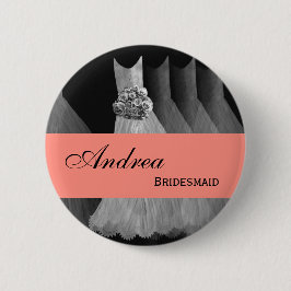 BRIDESMAID Pin Button Silver Grey Coral Gowns M40G