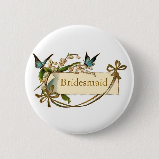 Bridesmaid Pin met Bogen en Butterflies Ronde Button 5,7 Cm (Voorkant)