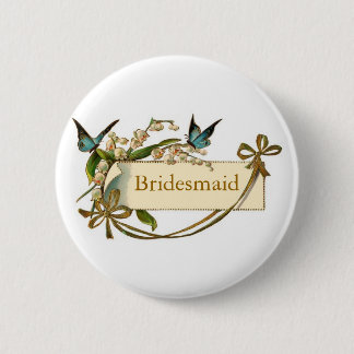 Bridesmaid Pin met Bogen en Butterflies Ronde Button 5,7 Cm