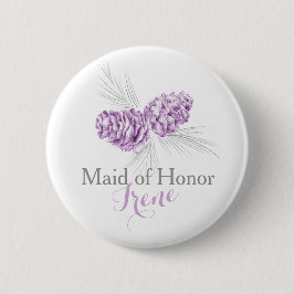 Bridesmaid pine cone paarse bruiloft knop ronde button 5,7 cm