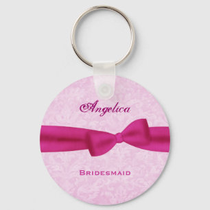Bridesmaid Pink Bow Roze Damask E016 Sleutelhanger