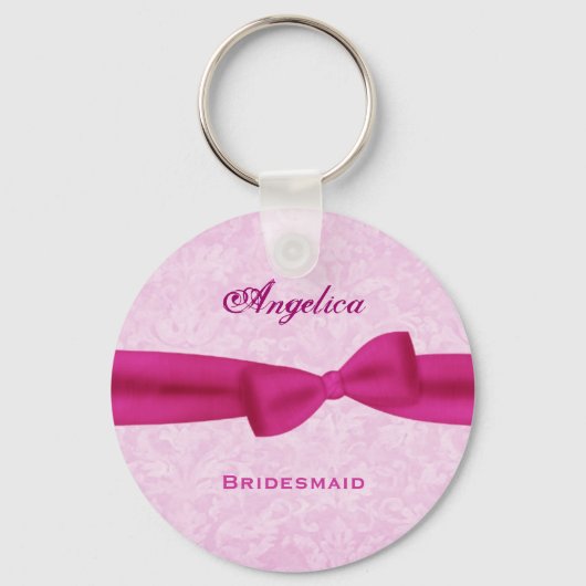 Bridesmaid Pink Bow Roze Damask E016 Sleutelhanger (Voorkant)
