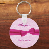 Bridesmaid Pink Bow Roze Damask E016 Sleutelhanger (Voorkant)