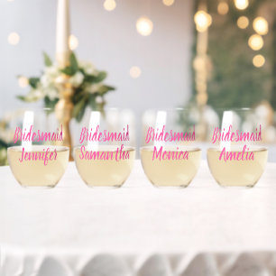 Bridesmaid Pink Custom Name Gifts Weddenschap Wijnglas Zonder Voet