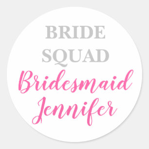 Bridesmaid Pink Custom Name Weddenschap Bacheloret Ronde Sticker