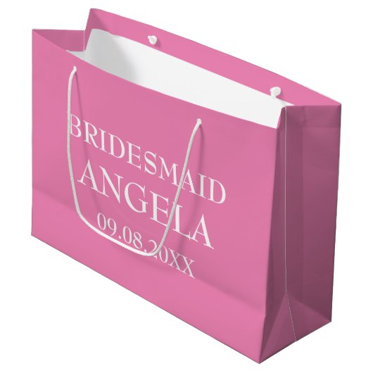 Bridesmaid Pink Elegant Custom Name Gifts Wedding Groot Cadeauzakje (Voorkant Gekanteld)