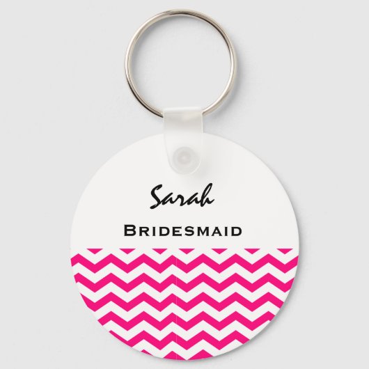 Bridesmaid Pink en Witte Chevrons V05 Sleutelhanger (Voorkant)