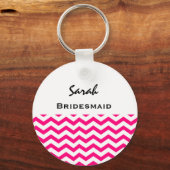 Bridesmaid Pink en Witte Chevrons V05 Sleutelhanger (Voorkant)