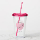 Bridesmaid Pink Heart Bridal Partij Gepersonalisee Acryl Drinkbeker (Achterkant)