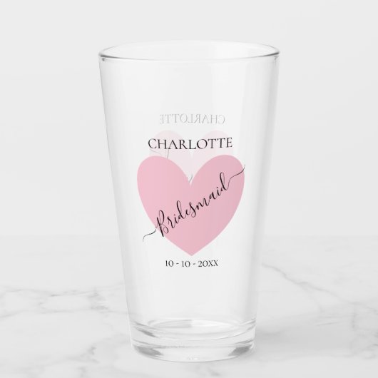 Bridesmaid Pink Heart Bridal Partij Gepersonalisee Glas (Voorkant)