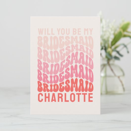 Bridesmaid Pink moderne girale retro 60's simpele Kaart (Staand voorkant)