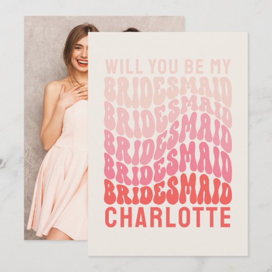 Bridesmaid Pink moderne girale retro 60's simpele Kaart (Voorkant / Achterkant)