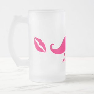 Bridesmaid Pink Mustache Frosted Glass Mok