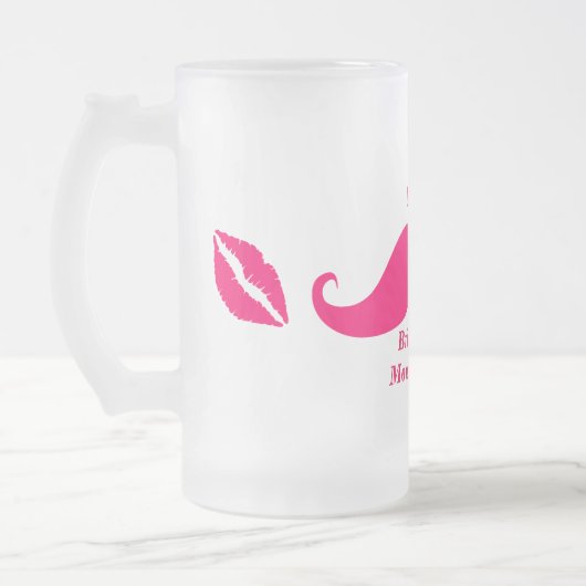 Bridesmaid Pink Mustache Frosted Glass Mok (Links)