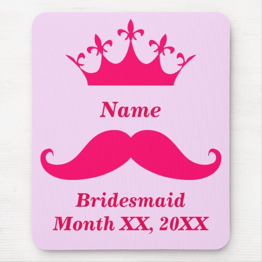 Bridesmaid Pink Mustache Mousepad Muismat (Voorkant)