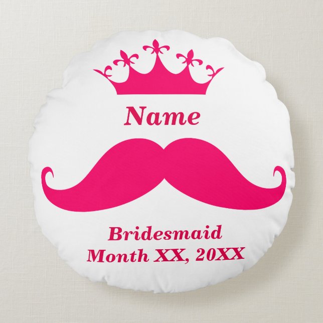 Bridesmaid Pink Mustache Round Throw Pillow Rond Kussen (Voorkant)
