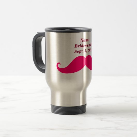 Bridesmaid Pink Mustache Travel/Commuter Mok (Voorkant links)