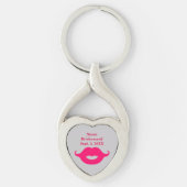 Bridesmaid Pink Mustache Twisted Heart Keychain (Voorkant)