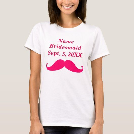 Bridesmaid Pink Mustache Womens Basic T-Shirt (Voorkant)