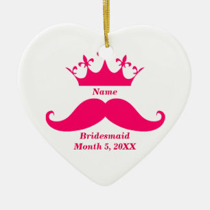 Bridesmaid Pink Tiara en Mustache Heart Ornament