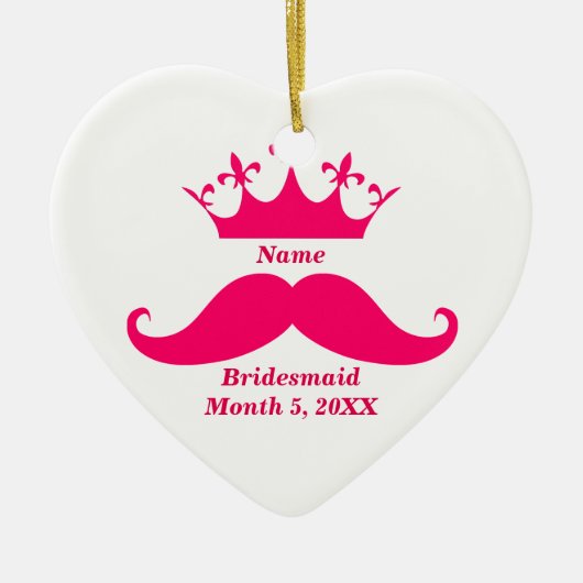 Bridesmaid Pink Tiara en Mustache Heart Ornament (Voorkant)