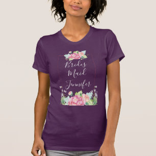 Bridesmaid Pink Waterverf Floral Lijst T-shirt