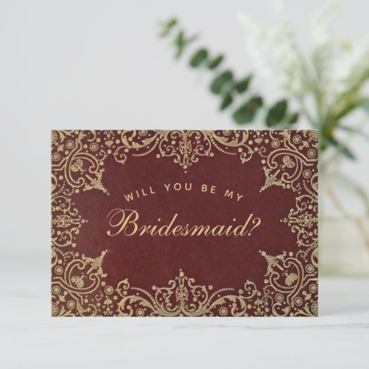 Bridesmaid proposal Burgundy Gold Elegant  (Staand voorkant)
