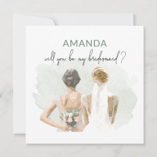 Bridesmaid proposal Green Waterverf Kaart