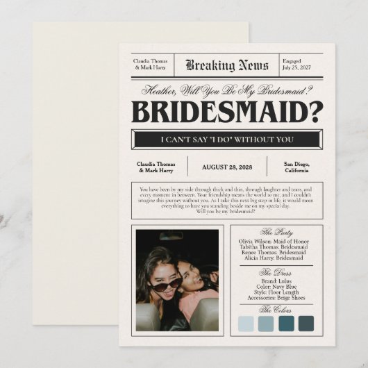 Bridesmaid Proposal Kaart (Voorkant / Achterkant)