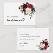 Bridesmaid proposal Kaart Herfst Burgundy Navy Flo Notitiekaartje (Voorkant / Achterkant)