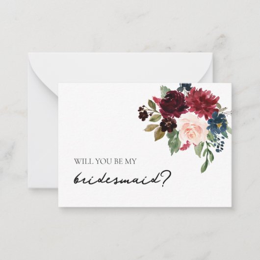 Bridesmaid proposal Kaart Herfst Burgundy Navy Flo Notitiekaartje (Voorkant)