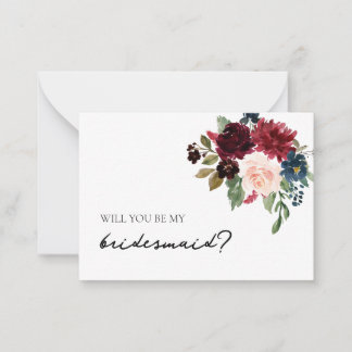 Bridesmaid proposal Kaart Herfst Burgundy Navy Flo Notitiekaartje