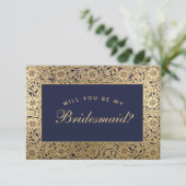 Bridesmaid proposal Navy Blue Gold Rozen  (Staand voorkant)