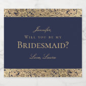 Bridesmaid proposal Navy Blue Gold Rozen Sparkling Wijnetiket (Enkel label)