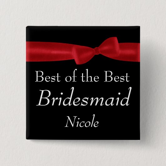 BRIDESMAID Red Bow Weddenschap Aangepaste naam Vierkante Button 5,1 Cm (Voorkant)