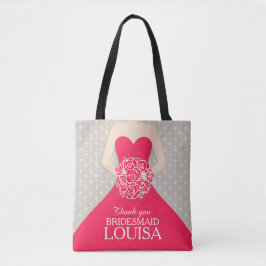 Bridesmaid red jurk rozen met naam bedankt tote bag