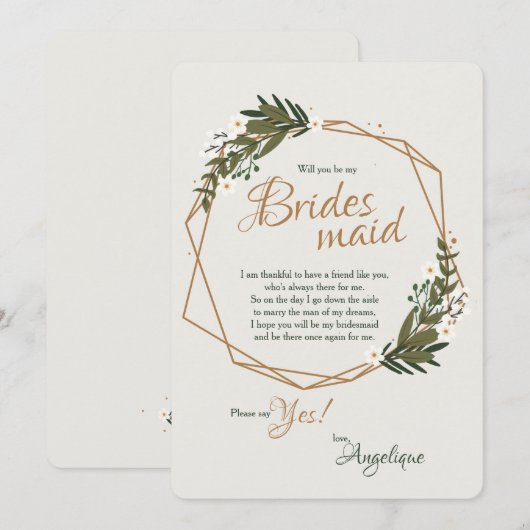 Bridesmaid Request Floral Card Kaart (Voorkant / Achterkant)