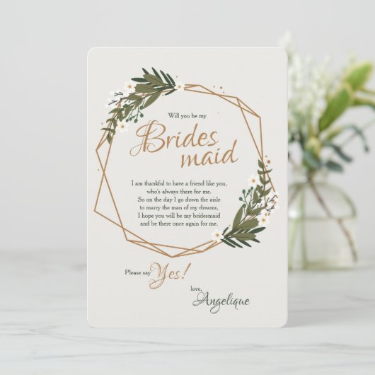 Bridesmaid Request Floral Card Kaart (Staand voorkant)