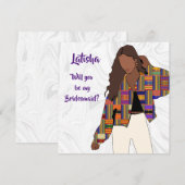 Bridesmaid Request Kaart with Girl in Kente Jacket (Voorkant / Achterkant)