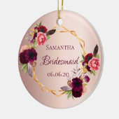 Bridesmaid roos gold florals bogundy name keramisch ornament (Links)
