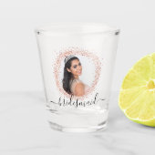 Bridesmaid roos Gold foto glitter name script Shot Glas (Voorkant)