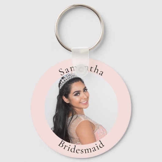 Bridesmaid roos gouden zwarte foto naam sleutelhanger (Voorkant)